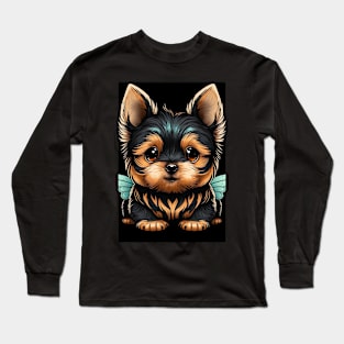 Super Cute Yorkshire Terrier Puppy Portrait Long Sleeve T-Shirt